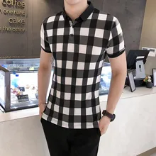 Классическая клетчатая рубашка-поло для мужчин, деловой с короткими рукавами, повседневные поло для мужчины, новинка, летние с отложным воротником, хлопковые, облегающие мужские Поло