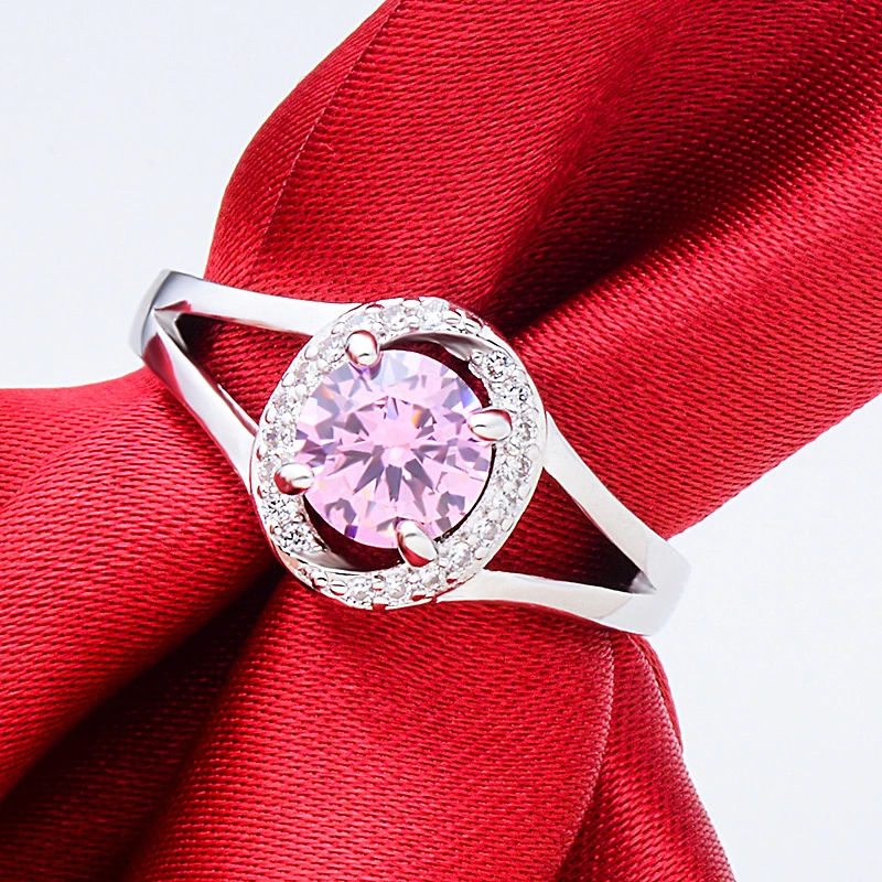 MISANANRYNE Elegant Bridal Wedding Rings Silver Color Rings Anillos With Pink AAA+ Zircon CZ Finger Rings Size 7-9 New Arrival
