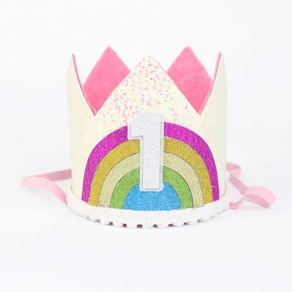 Happy 1st головные уборы на день рождения шляпка с блестками первый день рождения корона мальчиков и девочек один год вечерние шапка детский аксессуар для волос - Цвет: Style 3