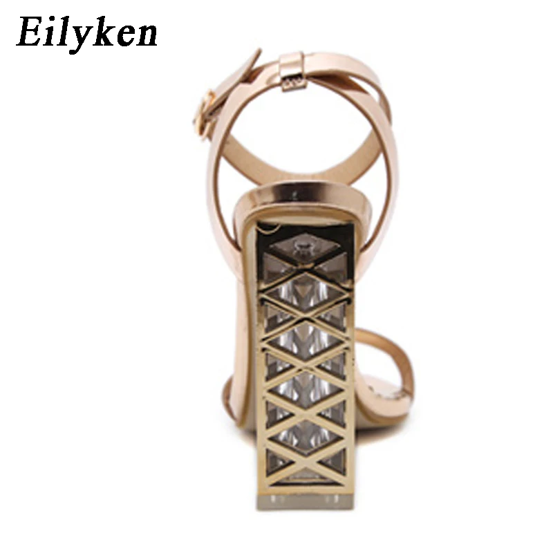 Eilyken الشمبانيا النساء الصنادل كعب واضحة كريستال مضخات زقزقة اصبع القدم الكريستال الصنادل الصيف روما الصنادل للنساء أحذية حجم 35 -40