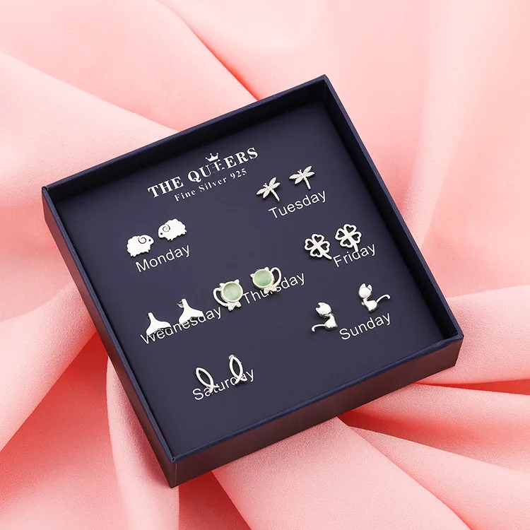 

One Week Earrings Sets,simple 925 Sterling Silver Needle Stud Earrings for Women Girl Daily Wedding Best Valentine's Day Gift