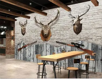 

custom mural photo 3d wallpaper living room deer head shotgun brick painting bar KTV background non-woven wallpaper for wall 3d