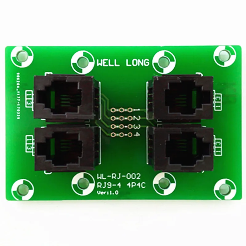 

RJ9 4P4C Right Angle Jack 4-Way Buss Breakout Board, Terminal Block, Connector.