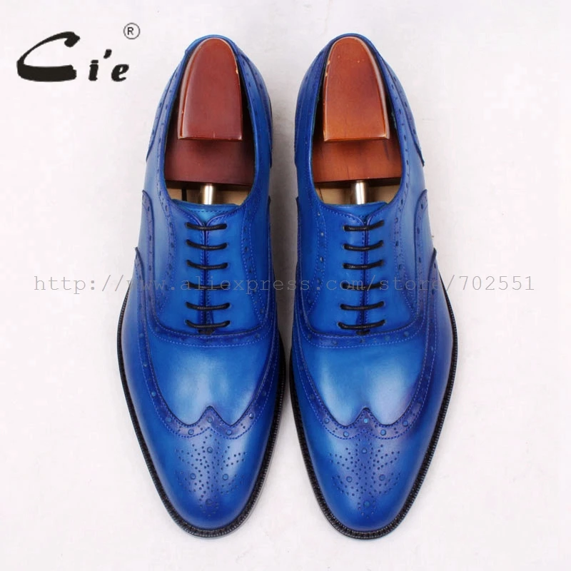 CIE круглый носок полные броги на шнуровке ручная роспись блестящий синий натуральная подошва из телячьей кожи дышащая мужская обувь DressOX656