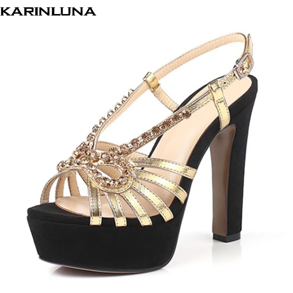 

Karinluna brand new ladies high heels platform crystal shoes woman casual party wedding brides summer sandals women shoes