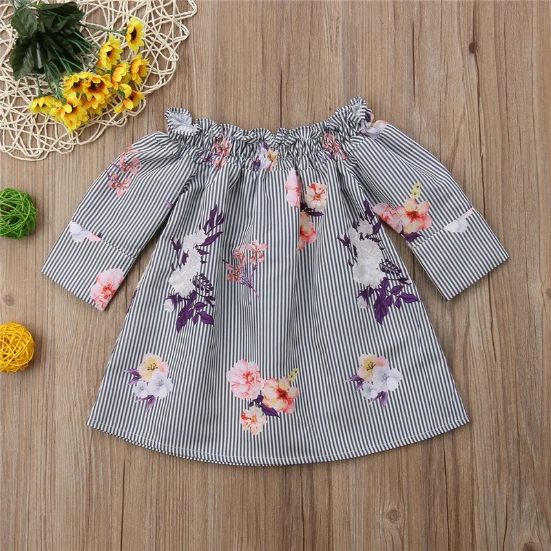 

Girl Dress Floral Printed Long Sleeve Concise Comfy Dress Clothes Cartoon Pattern Baby Dress