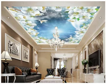 

Custom 3d photo wallpaper 3d ceiling murals wallpaper Beautiful sky peach blossom pigeons zenith 3d wallpaper living room