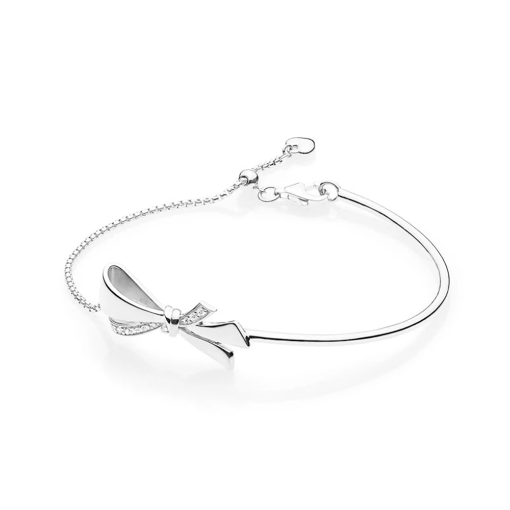 

NEW 2018 NEW 100% 925 Sterling Silver New Gorgeous Bow Bracelet Simple Fashion Charm Love Bond Bracelet For Mother's Day