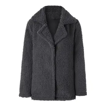 

Solid Color Plush Lapel Long Sleeve Women's Autumn Winter Warm Cardigan Coat