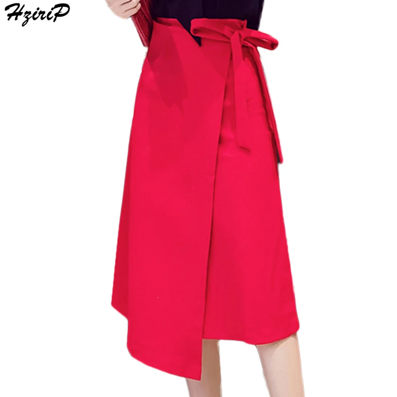 

HziriP New 2017 Women Spring Skirt Elegant Fashionable Bow Bandage Asymmetry Skirt High Waist Fairy Skirt Plus Size Faldas Mujer