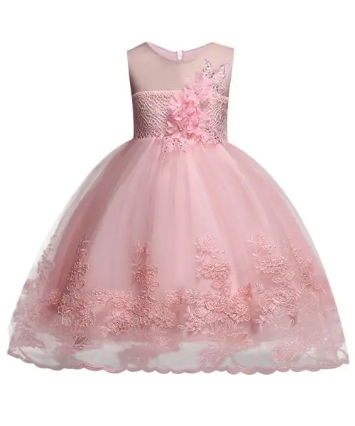 Милое Платье До Колена с аппликацией; платье с цветочным узором для девочек; коллекция года; Детские нарядные платья из тюля с цветочным рисунком; платья для первого причастия - Цвет: pink