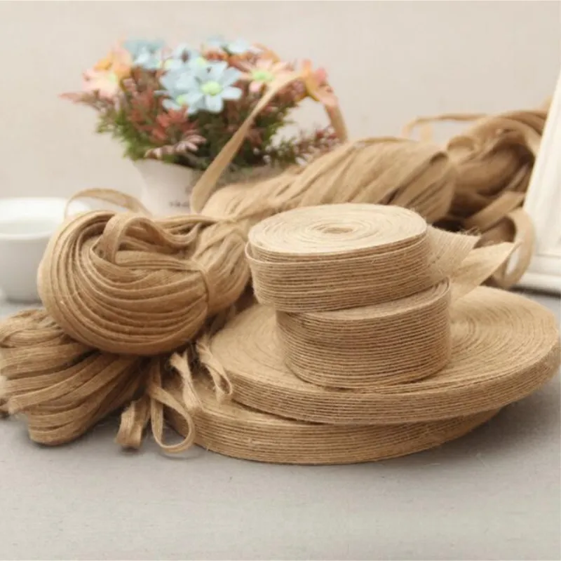 5M/Roll Natural Jute Burlap Hessian Ribbon Wedding Birthday Party Wrapping  Tape Decorations DIY Scrapbooking Crafts Gift