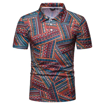 

New Men Shirt Tops Printed Striped Short Sleeve Shirt Hawaii Summer