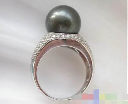 

2127 ROUND TAHITIAN BLACK PEARL RING WHITE GOLD PT