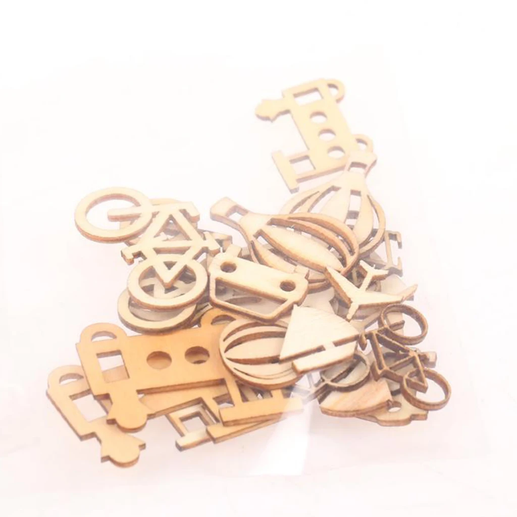 24pcs  Cut Wood Vehicle Shape Embellishments DIY Scrapbooking Art Craft