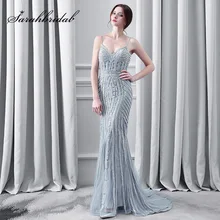 Роскошные серые вечерние платья с кристаллами, сексуальные длинные тюлевые платья с бретельками, модные женские вечерние платья для выпускного вечера OL116
