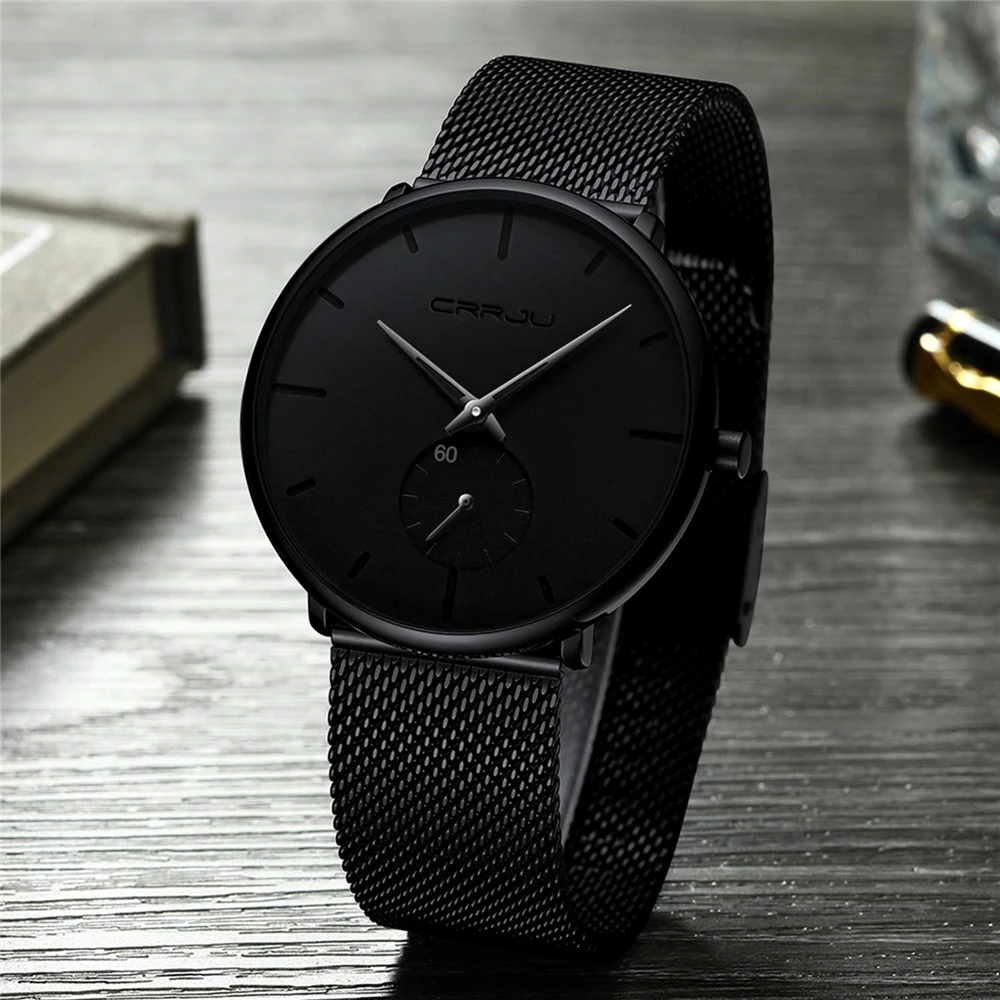 Tanio Ultra cienkie kreatywne czarne zegarki kwarcowe ze stali nierdzewnej