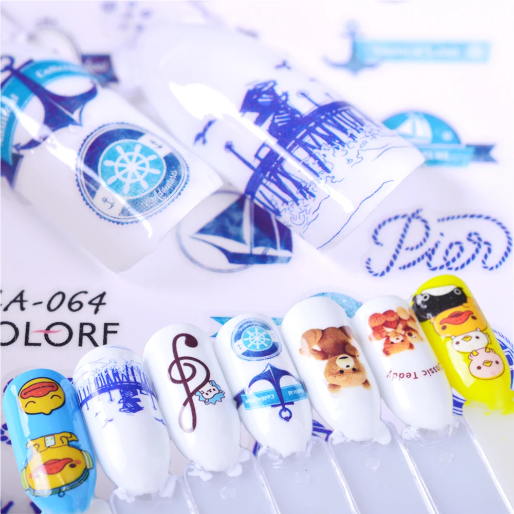 1 PCS Lucu Kartun Hewan Beruang Jangkar Laut 3D Nail Art Sticker