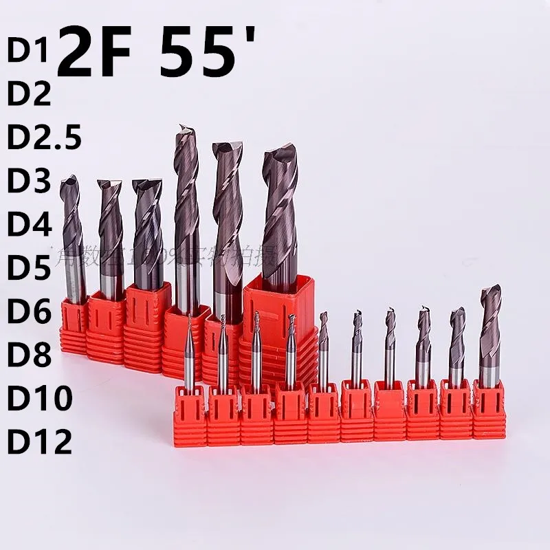 1 bag 50 PCS 55degrees Coated carbide end mill cutter 2Flute 1mm 2MM 2