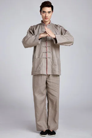 Бежевый новинка Китайская традиционная Для мужчин хлопок лен тенью кунг-фу куртка комплекты 7 Claspers M-3XL WNS 07 - Цвет: bronze