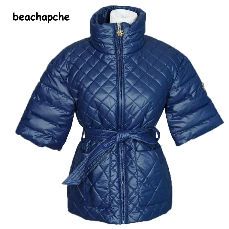 winter jacket women Fashion Half Sleeve Stand Collar Parkas Coat for