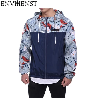 

Envmenst Autumn New Brand Hooded Jacket Men Casual Loose Patchwork Windbreaker Jacket Male Outwear Zipper Thin Coat