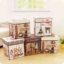 Caja de almacenamiento de película de moda con estampado vintage, gran capacidad, juguetes, taburete de almacenamiento multifuncional con tapa, organizador de almacenamiento plegable