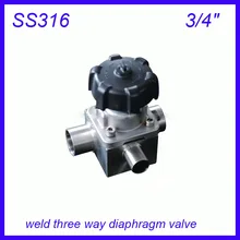 3/" SS316L санитарно-нержавеющая сталь сварные три пути руководство мембранный клапан стерильные пищевой f вино, молоко, напитки