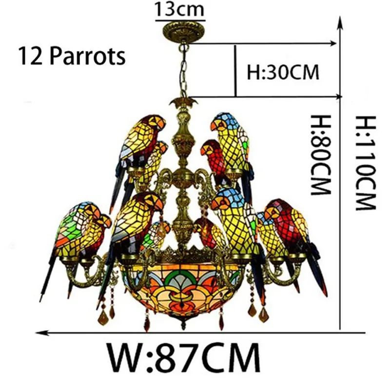 SGROW витраж 12 головок попугай люстры c птицами Tiffany Art подвесной светильник для гостиной спальни