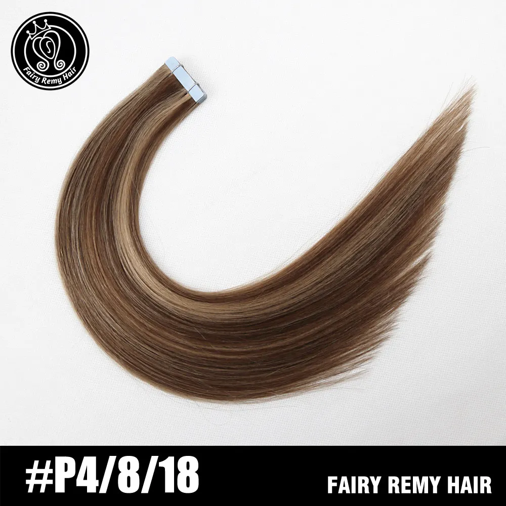 Сказочные волосы remy, 2,0 г/шт., 18 дюймов, человеческие волосы remy на ленте для наращивания, цветные волосы на ленте для наращивания, кожа, уток, Cheveux для наращивания, 40 г - Цвет: P4/8/18