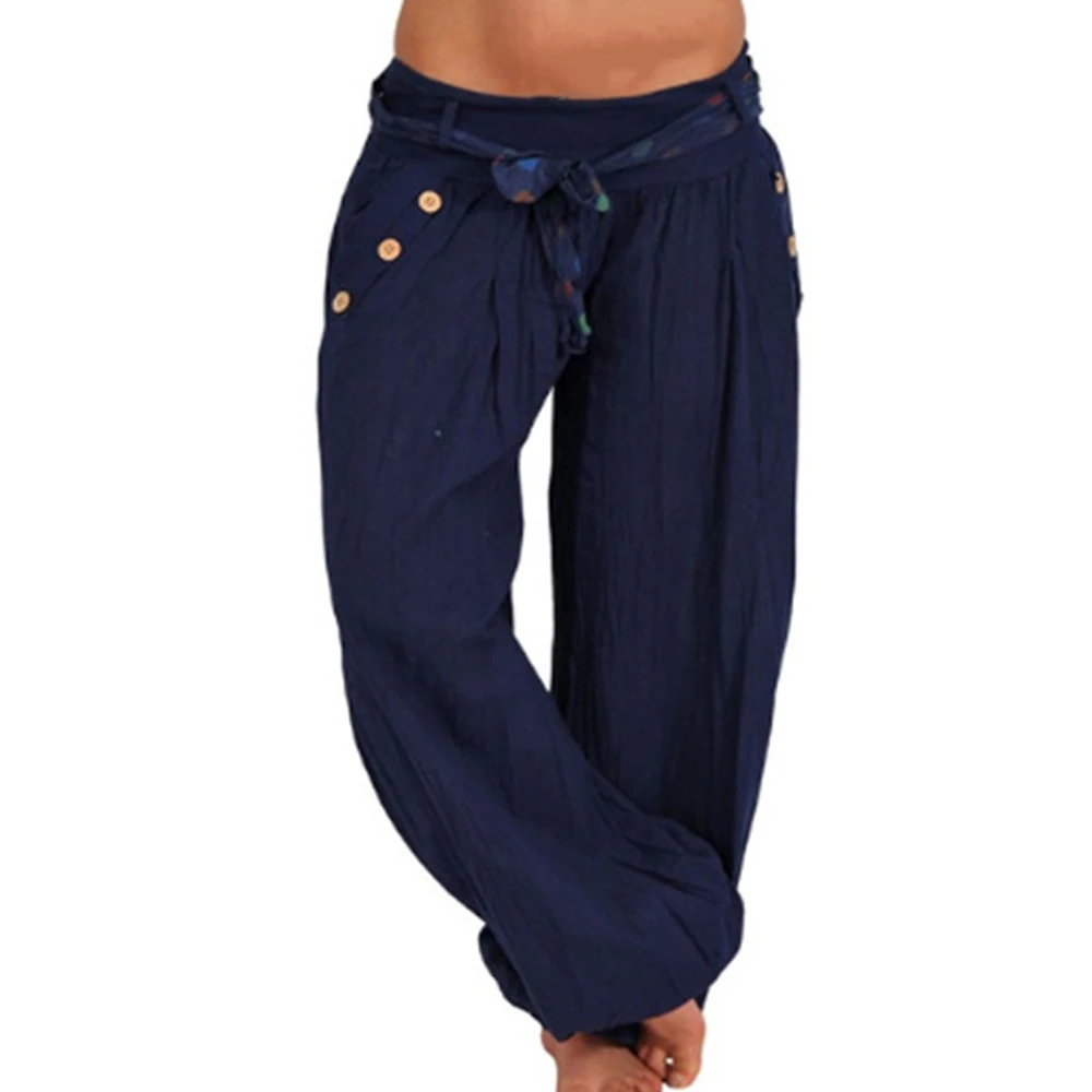 

Laamei 2019 Loose Hippie Long Pants Women Solid Harem Trousers Casual Baggy Hareem Trousers Women's Stretchy drawstring Pants