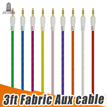 

100pcs/lot Braided Woven AUX 3.5mm Audio Car Extention Cable wire Auxiliary Stereo Jack Male 1m 3ft Lead For Iphone ipod Phone