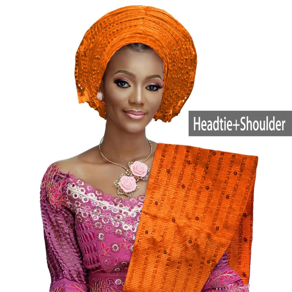 African aso oke gele headtie beaded headwrap Nigerian&African Wedding Party auto gele (14)
