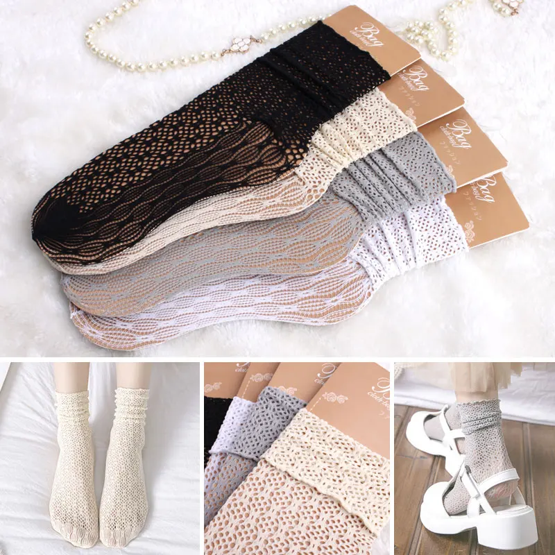 

Pile of socks children Korea thin Japanese socken sweet calcetines spring Vintage Lace sox openwork fungus in parent-child soks