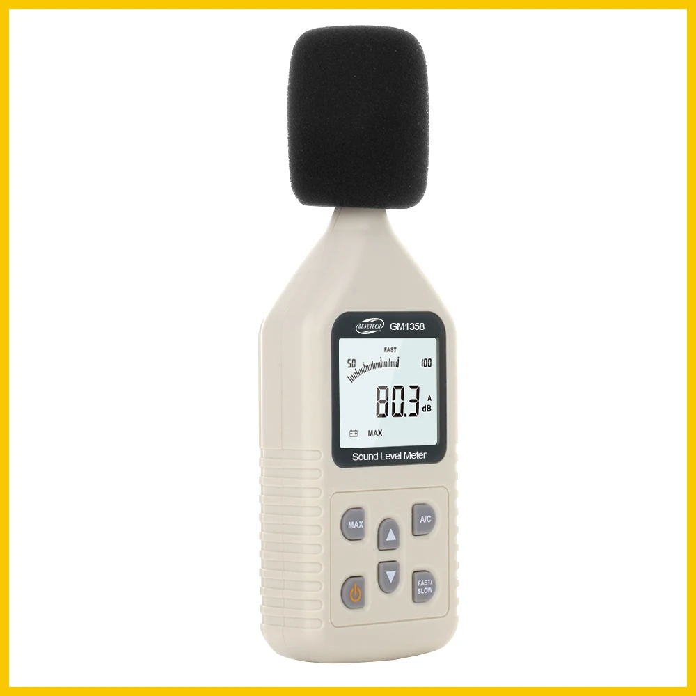 Портативный цифровой измеритель уровня шума 30-130dBA 35~ 130 dBC измеритель уровня шума ЖК-дисплей A/C быстрый/медленный дБ GM1358-BENETECH