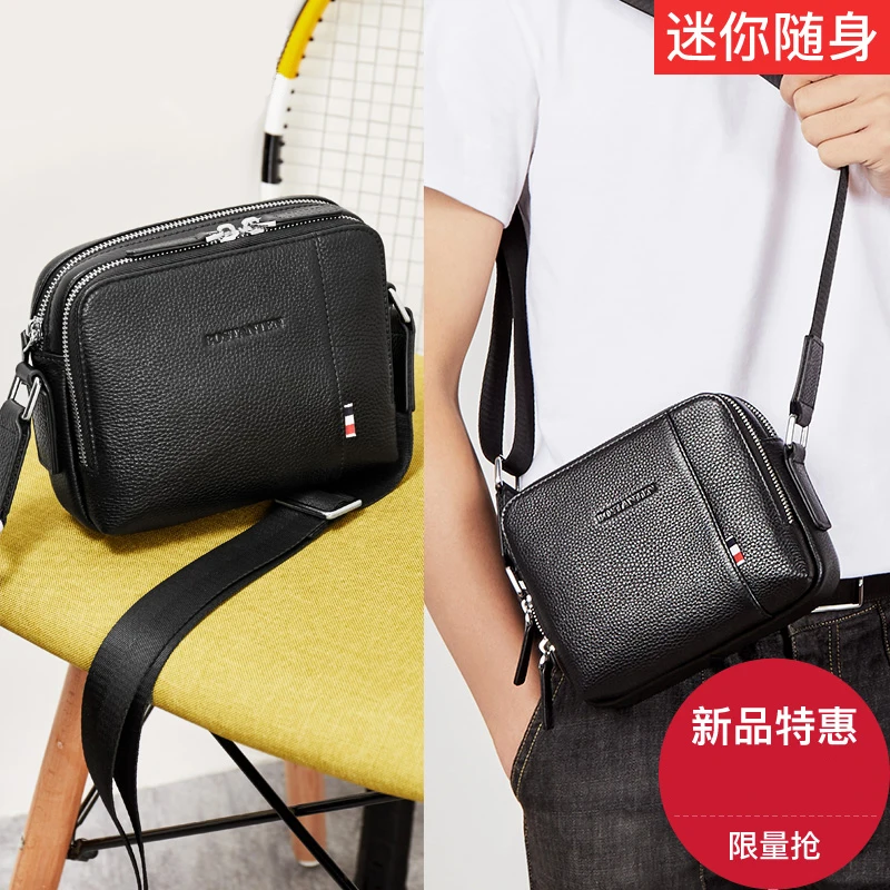 

Bostanten Real Cow Genuine Leather Men Messenger Bag Brand Casual Small Men's Cross-body Bags Business Double Zipper Bags Male