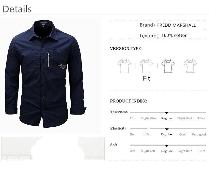 Fredd Marshall Fashion Men's Shirts Spring Cotton Solid Color Long Sleeve Male Shirt with Zipper Pockets Camisa Masculina Plus Size (2)