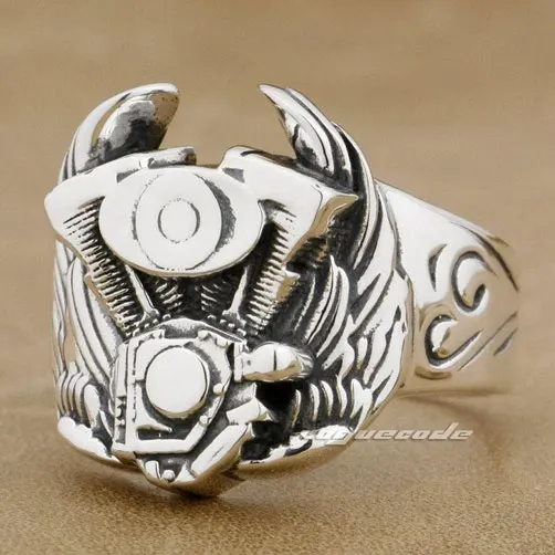 Панк модное кольцо в стиле локомотив твердое Стерлинговое Серебро 925 крутое мужское байкерское крыло мотоциклетное кольцо двигателя 8S001