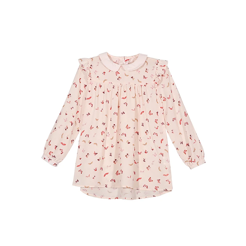Girl 2016 Long Sleeve Girls Chiffon Blouse Casual Shirts Thin Teenage Tops Blouse Print Top Quality Clothes mixed print hanky hem belted blouse