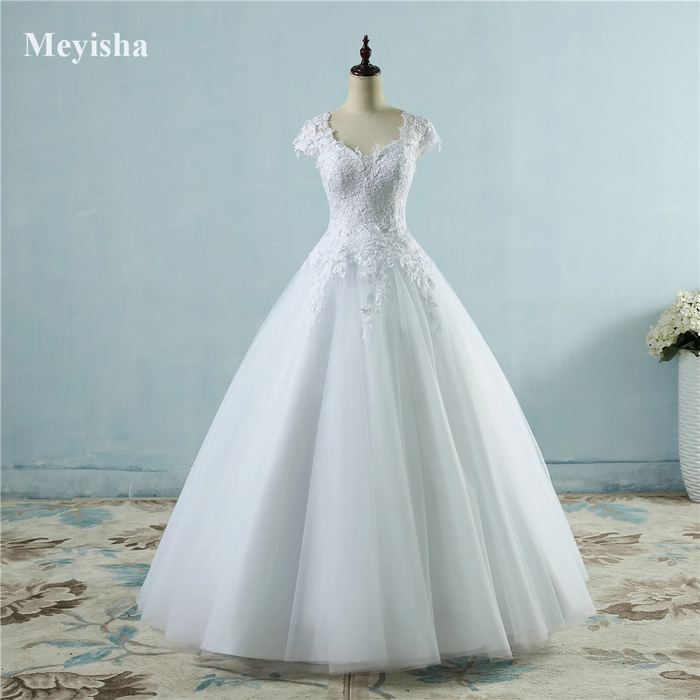 

ZJ9085 2016 White Ivory Lace Tulle Wedding Dresses for cap sleeve bride dress plus size maxi formal size 2-26W