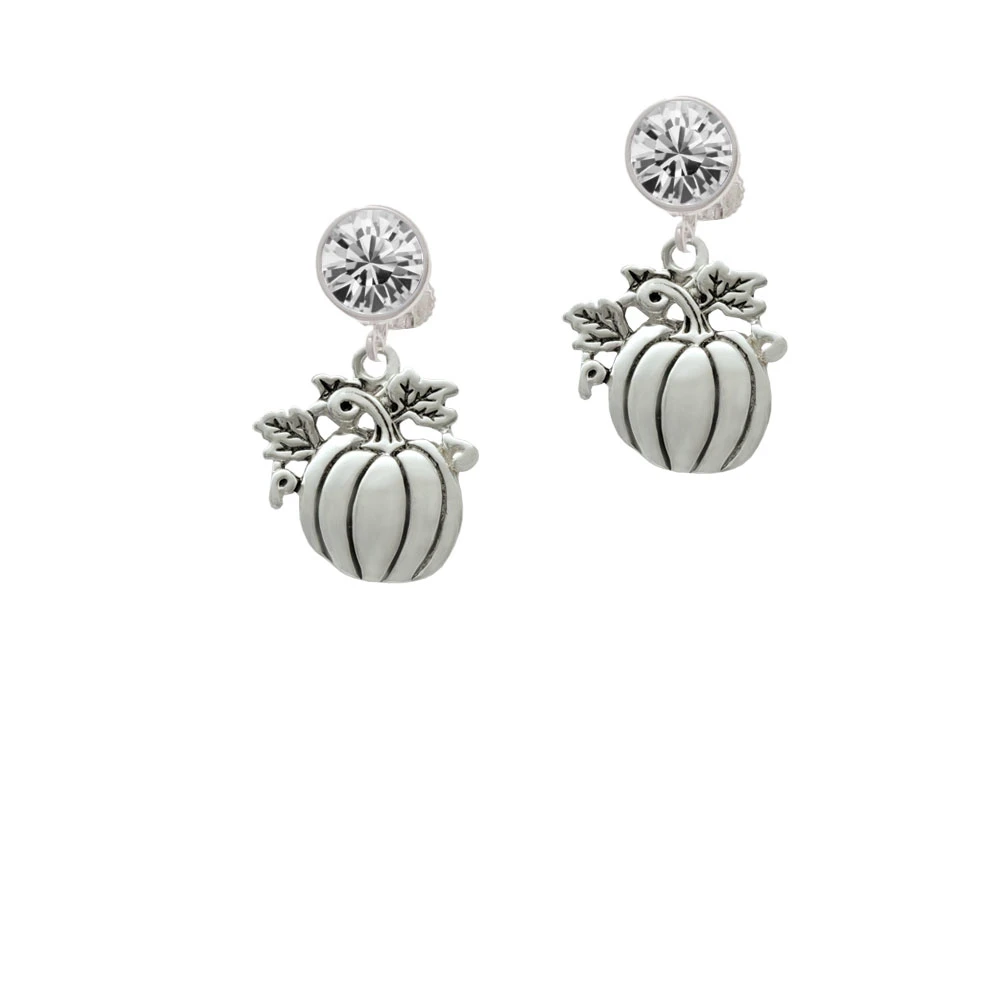 Large Antiqued Pumpkin Crystal Clip On Earrings (1)