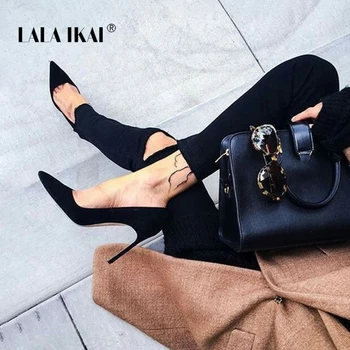 

LALA IKAI Elegant Woman Pumps Pointed Toe High Heel Women 2020 Faux Suede Ladies Stiletto Heels Dress Basic Shoes 900C0474 -4