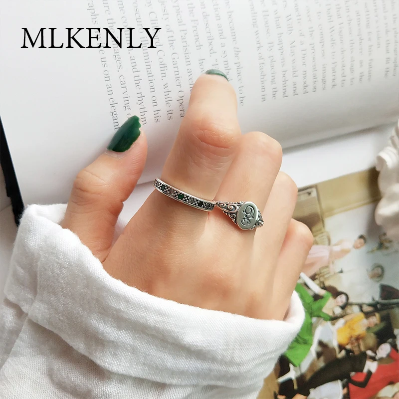 

High Quality Authentic 925 Sterling Silver Open Ring Dark Green CZ Circle Finger Rings For Women Fashion Party Jewelry Fine Gift