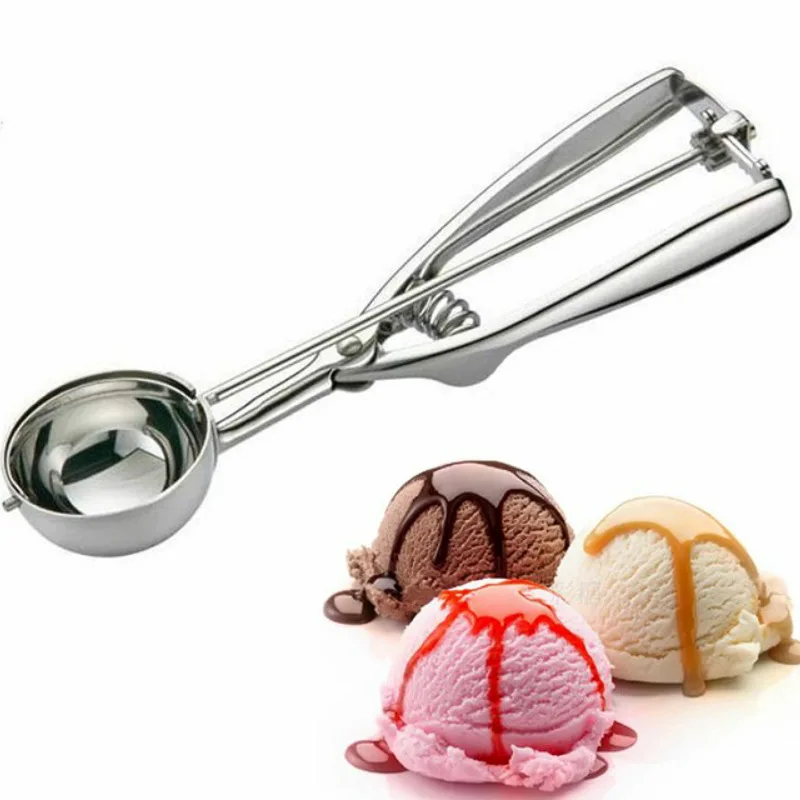

New Ice Cream Mash Potato Scoop Stainless Steel Spoon Spring Handle Kitchen Accessories Wholesale 4cm 5cm 6cm Size for Choose