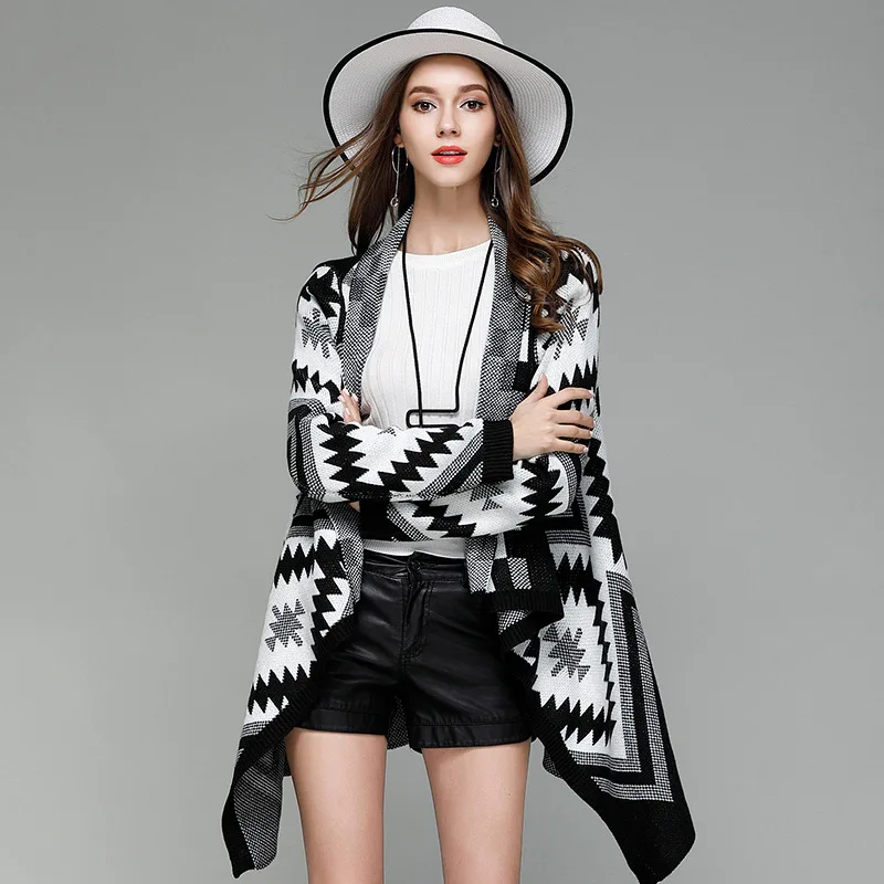 

Danjeaner 2018 Autumn Winter Classic Geometric Pattern Women Cardigans Oversize Casual Knitting Sweater Cape Jumpers Pull Femme