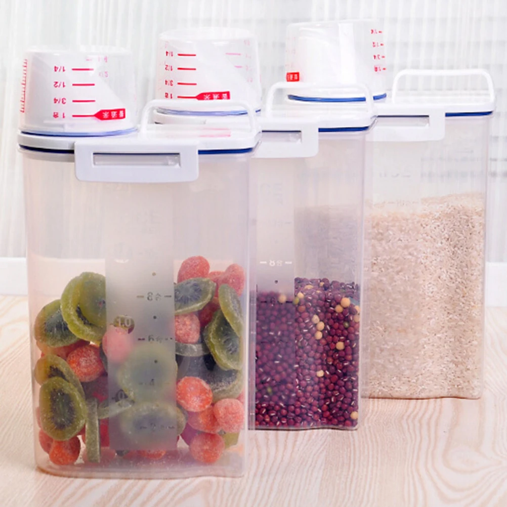 Portable Kitchen Storage Box Measuring Cup With A Lid Plastic Box Boite De Rangement Food Container Sealed Jar High Capacity
