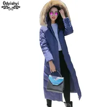 Зимняя утолщенная Женская куртка с капюшоном и большим меховым воротником, белое пуховое пальто на утином пуху, тонкое женское пальто больших размеров HS331