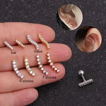 Feelgood, 1 шт., серебряный и золотой цвет, изогнутый волнистый стержень, Cz хрящ, шпилька, спиральный для хряща, пирсинг, ювелирное изделие, серьги-гвоздики