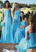 Sky Blue 2017 A-line Strapless Floor Length Chiffon Long Bridesmaid Dresses Cheap Under 50 Wedding Party Dresses