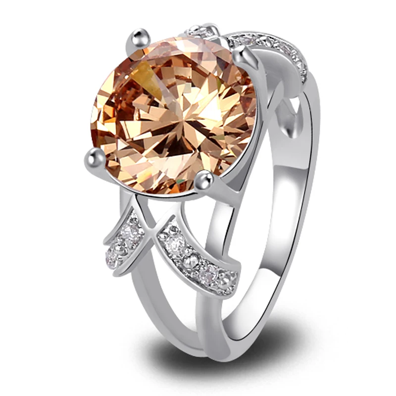 Lingmei Мода Шампанское Morganite Серебряное кольцо Размеры 6 7 8 9 10 11 12 13 Ослепительная